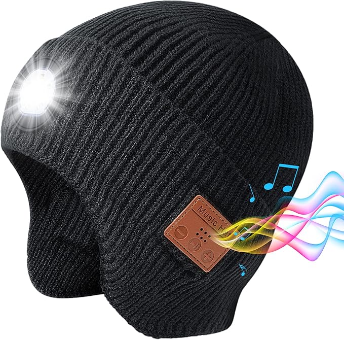 BeamSound™ LED Bluetooth Beanie for Men – 5-LED Headlamp, Built-In Stereo Speakers & Mic for Fishing, Hiking, Camping & Work
